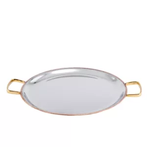Old Dutch 11 in. 2 PLY Solid Copper / Stainless Steel Embossed Pattern Base Flat Tray with Brass Handles