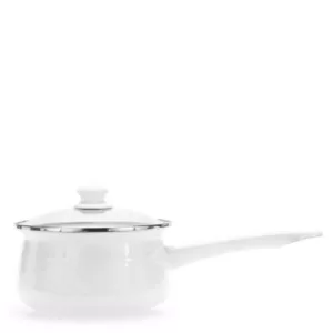 Golden Rabbit Enamelware 1.25 qt. Porcelain-Coated Steel Sauce Pan in Solid White with Glass Lid