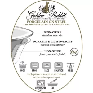 Golden Rabbit Enamelware 5 qt. Porcelain-Coated Steel Saute Pan in Grey Swirl with Glass Lid