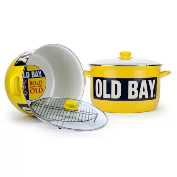 Golden Rabbit Old Bay 18 qt. Porcelain-Enameled Steel Stock Pot in Yellow with Glass Lid