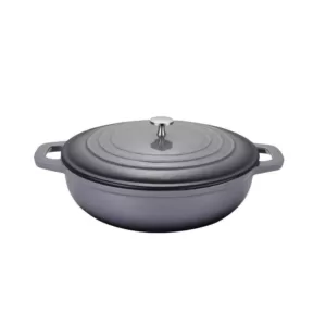 AMERCOOK LA PLURIEL 3 qt. Round Enameled Cast Iron Casserole Pan in Gray with Lid