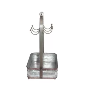 Benzara Rustic Style 6-Hooks Galvanized Metal Gray Color Crockery Holder