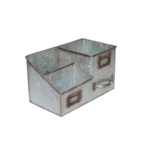 Benzara 3-Bin Galvanized Metal Gray Color Tissue Box with Attached Label Slots