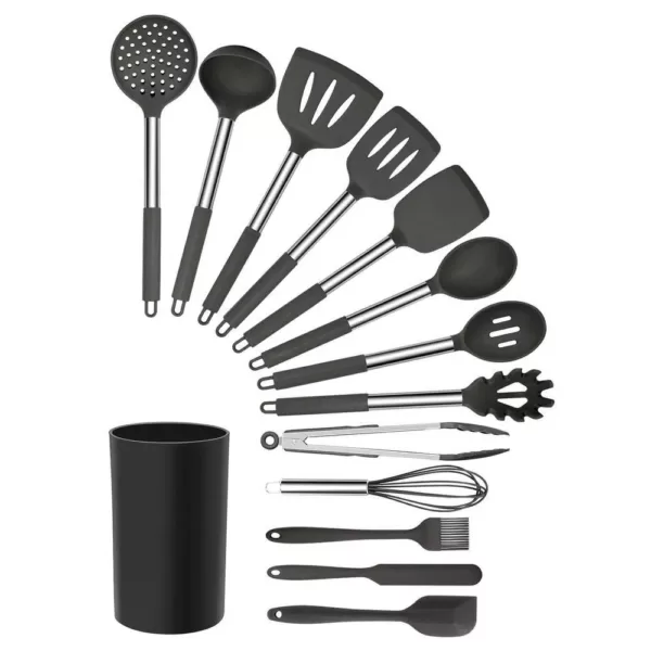 MegaChef Gray Silicone and Stainless Steel Cooking Utensils (Set of 14)