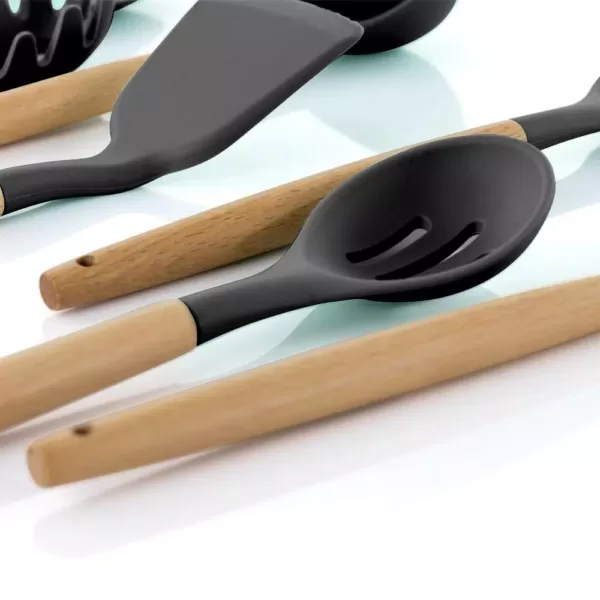 MegaChef Gray Silicone and Wood Cooking Utensils (Set of 9)