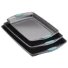 Rachael Ray 3-Piece Gray Nonstick Bakeware Cookie Pan Set with Agave Blue Silicone Grips