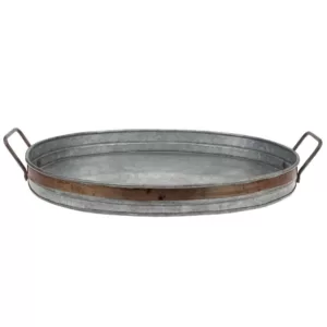 Stonebriar Collection Aged Galvanized with Rust Metal Metal Trim Decorative Tray