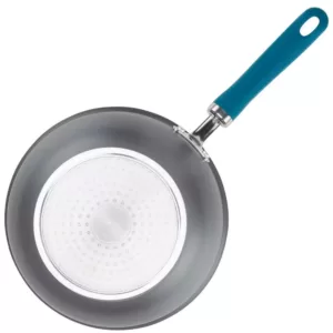 Rachael Ray Create Delicious 10 in. Hard-Anodized Aluminum Nonstick Skillet in Gray With Teal Handles with Glass Lid