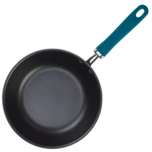 Rachael Ray Create Delicious 10 in. Hard-Anodized Aluminum Nonstick Skillet in Gray With Teal Handles with Glass Lid
