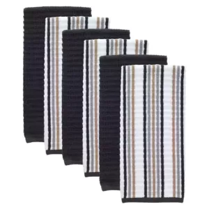 RITZ T-Fal Neutral/Charcoal Solid and Stripe Waffle Terry Kitchen Dish Towel (Set of 6)