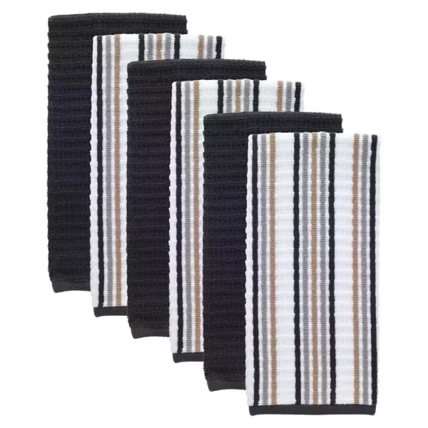 RITZ T-Fal Neutral/Charcoal Solid and Stripe Waffle Terry Kitchen Dish Towel (Set of 6)
