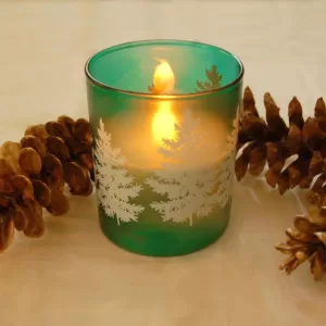 LUMABASE LED Wax Candle in Green Pine Glass (2-Count)
