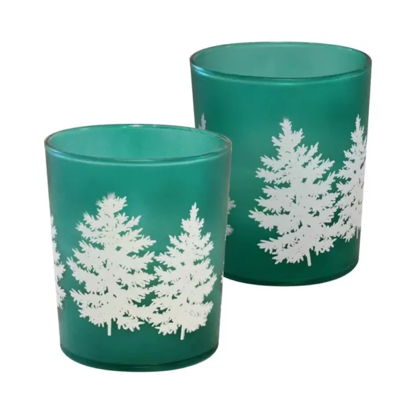 LUMABASE LED Wax Candle in Green Pine Glass (2-Count)