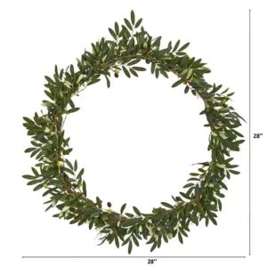Nearly Natural 28 in. Olive Artificial Wreath