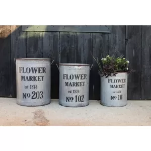 3R Studios Metal Flower Market Buckets with Handles (Set of 3)