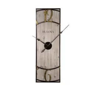 Bulova Oversized 3-Panel Square Gallery Clock with a Weathered Wood