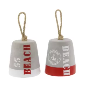 LITTON LANE Coastal Living Gray and Red Cement Rope Door Stops (Set of 2)