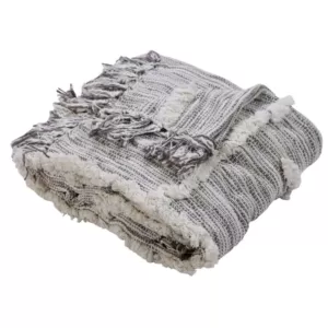 LR Resources Linework 50 in. x 60 in. Gray/Natural Decorative Throw Blanket
