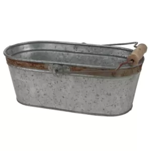 Stonebriar Collection 12 in. x 5.5 in. Galvanized Bucket with Rust Trim and Handle