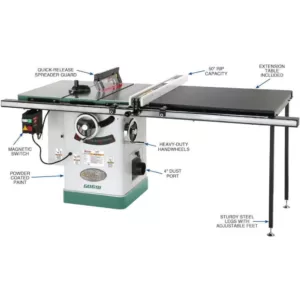 Grizzly Industrial 10 in. 3 HP 220-Volt Cabinet Table Saw with Long Rails and Ri-Volting Knife