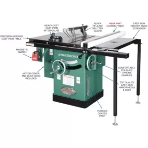Grizzly Industrial 10 in. 5 HP 240-Volt Cabinet Left-Tilting Table Saw