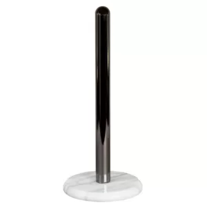 Creative Home 2-Tone Paper Towel Holder with Gunmetal Metal Pole Natural Marble Base 5-1/2 in. Dia x 12 in. H