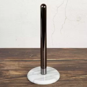 Creative Home 2-Tone Paper Towel Holder with Gunmetal Metal Pole Natural Marble Base 5-1/2 in. Dia x 12 in. H