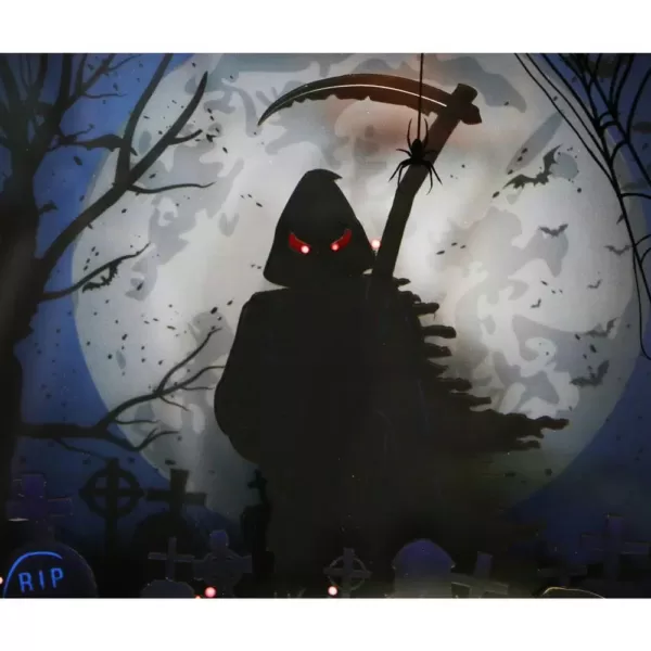 Haunted Hill Farm 18 in. Black Grim Reaper Shadowbox with Animation and Spooky Music