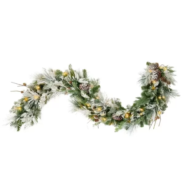 Haute Decor 6 ft. Pre-Lit LED Snowfall Creek Artificial Christmas Garland with Pine Cones