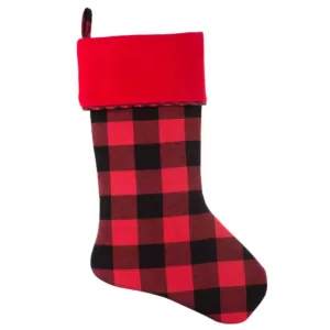 Haute Decor HangRight 18.7 in. Red and White Polyester Buffalo Check Stocking