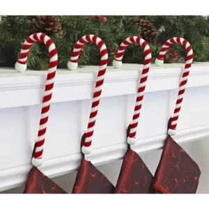 Haute Decor 9 in. Steel Core Red and White Candy Cane Stocking Holder (4-Pack)