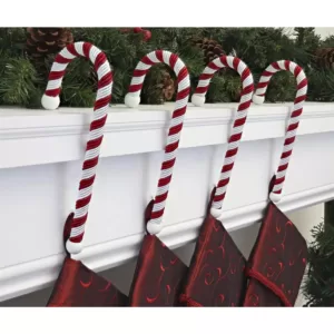 Haute Decor 9 in. Candy Cane Large Version Stocking Holder (4-Pack)
