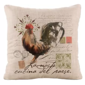 Heritage Lace Rooster Run Natural Animal Print Polyester 18 in. x 18 in. Throw Pillow