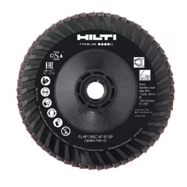Hilti 5 in. x 5/8-11 in. 36 to 40-Grit Type 27 Flap Disc SP Premium Pack (10-Piece)