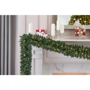 Home Accents Holiday 9 ft. Mayfield Pre-lit LED Artificial Garland with 50 Warm White Micro Dot Lights