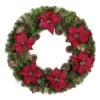 Home Accents Holiday 36 in. Burgundy Poinsettia Pine Wreath with Berries, Gold Glitter Cedar and Pinecones
