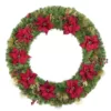 Home Accents Holiday 48 in. Burgundy Poinsettia Mixed Pine Wreath with Berries, Gold Glitter Cedar and Pinecone