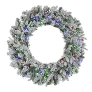 Home Accents Holiday 30 in. Starry Light Flocked Pine LED Prelit  Wreath with 50-Lights and Timer