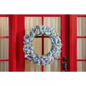 Home Accents Holiday 30 in. Starry Light Flocked Pine LED Prelit  Wreath with 50-Lights and Timer