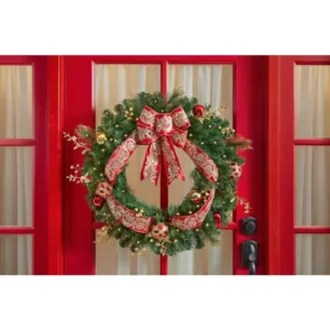 Home Accents Holiday 30 in Royal Easton Battery Operated Pine LED Pre-Lit  Artificial Wreath with Timer