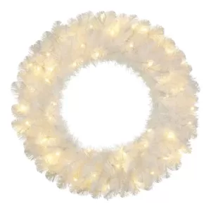 Home Accents Holiday 30 in. Uptown Pre-Lit LED Artificial Christmas Wreath with 136 Tips and 50 Warm White Micro Dot Lights