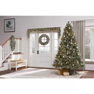 Home Accents Holiday 30in. Sparkling Amelia Pine Battery Operated Pre-lit LED Artificial Christmas Wreath with 50 Warm White Micro-Dot Lights