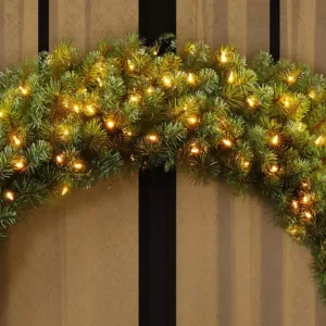 Home Accents Holiday 60 in. Wesley Pre-Lit Long Needle Pine Artificial Christmas Wreath with 498-mixed tips and 240 Warm White Lights