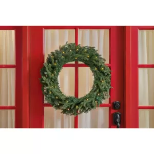 Home Accents Holiday 30 in. Mayfield Prelit LED Artificial Christmas Wreath With 35 Warm White Micro Dot Light
