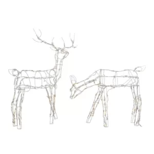 Home Accents Holiday 48 in. and 36 in. Pre-Lit LED White Wire Deer and Doe Set