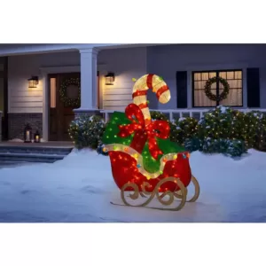 Home Accents Holiday 61 in Cool White 120-Light LED Sleigh with Presents