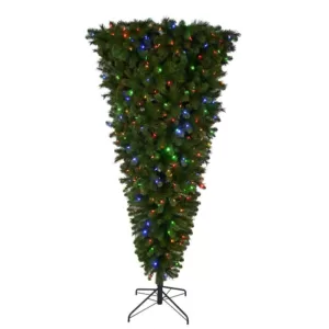 Home Accents Holiday 7 ft Wesley Upside Down Long Needle Pine LED Pre-Lit Artificial Christmas Tree with 420 SureBright Color Changing Lights
