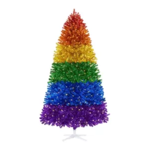 Home Accents Holiday 7.5 ft. Rainbow Color Pine LED Pre-Lit Artificial Christmas Tree with 500 SureBright Warm White Lights