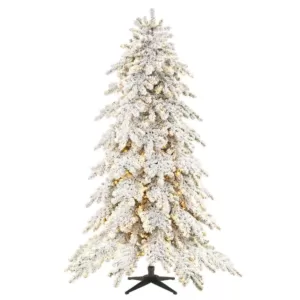 Home Decorators Collection 7.5 ft. Risch White Pine Heavy Flocked LED Pre-Lit Artificial Christmas Tree with 1000 SureBright Warm White Lights