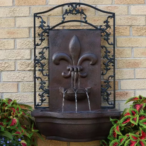Sunnydaze Decor French Lily Resin Iron Solar-On-Demand Outdoor Wall Fountain